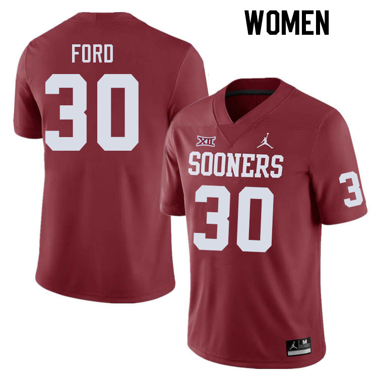 Women #30 Trace Ford Oklahoma Sooners College Football Jerseys Stitched-Crimson